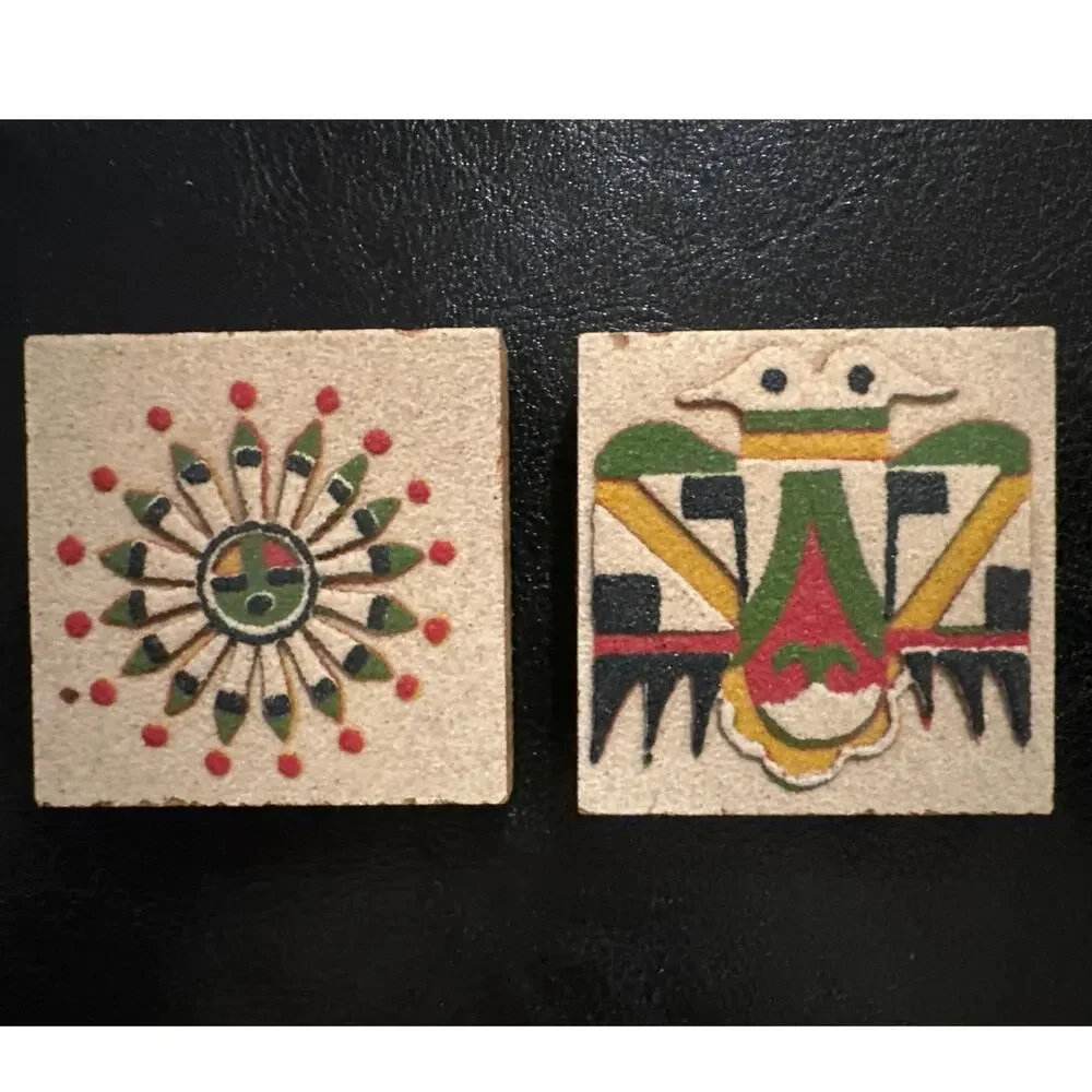 Set of 2 Navajo Native American Thunderbird Dream Catcher Sand Art 2x2